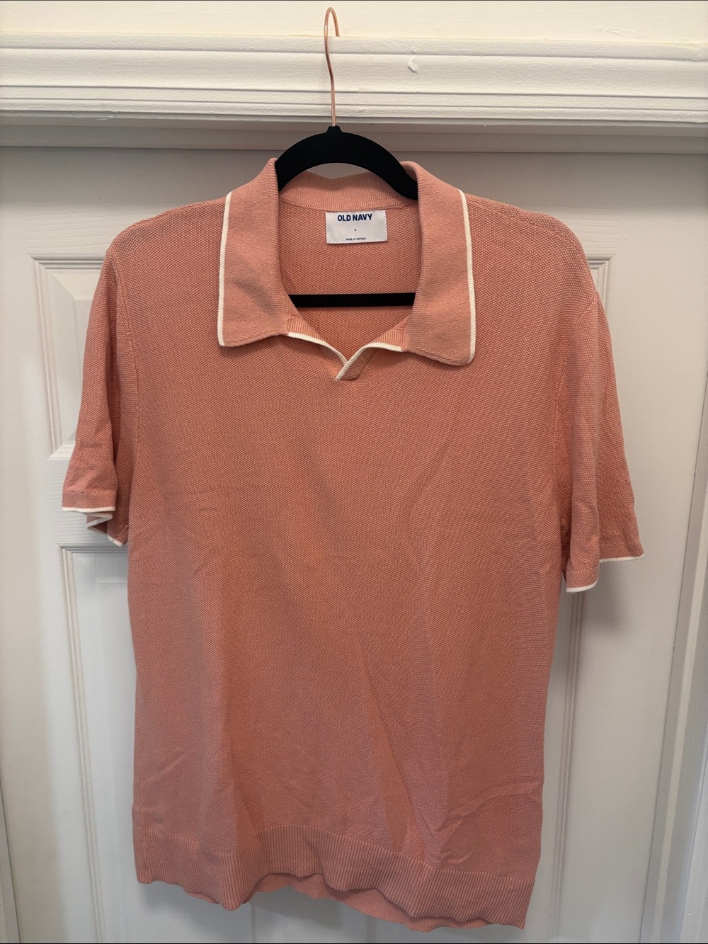 Old Navy Men's Short Sleeve Polo in Dusty Rose with White Trim